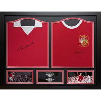 Manchester United FC Charlton & Law Signed Shirts (Dual Framed)